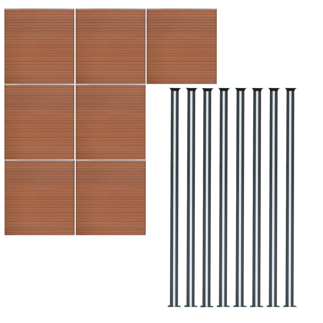 Monster Shop Composite Fence Panel x 7 & LED Posts 6ft x 40ft - Brown -