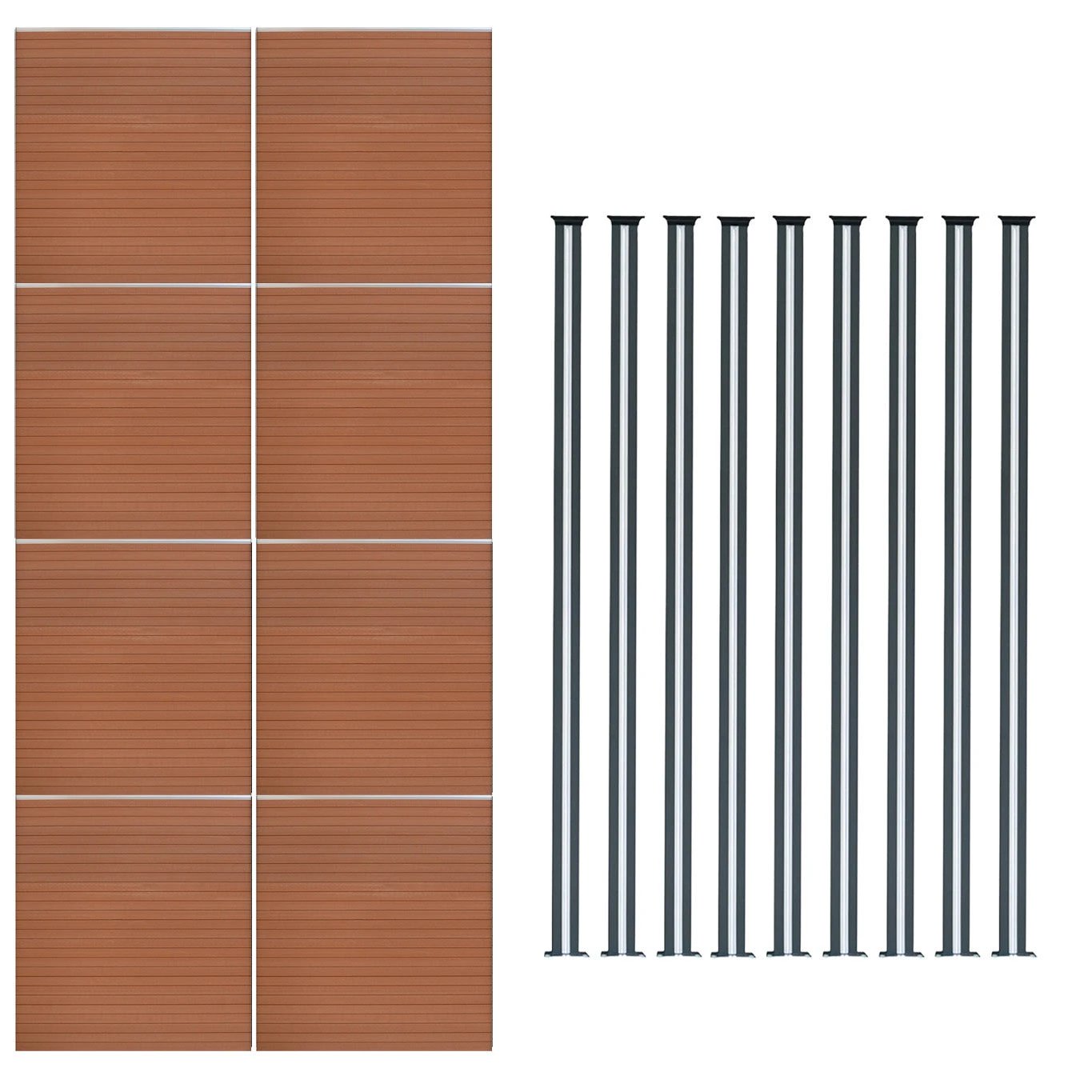 Monster Shop Composite Fence Panel x 8 & LED Posts 6ft x 46ft - Brown -