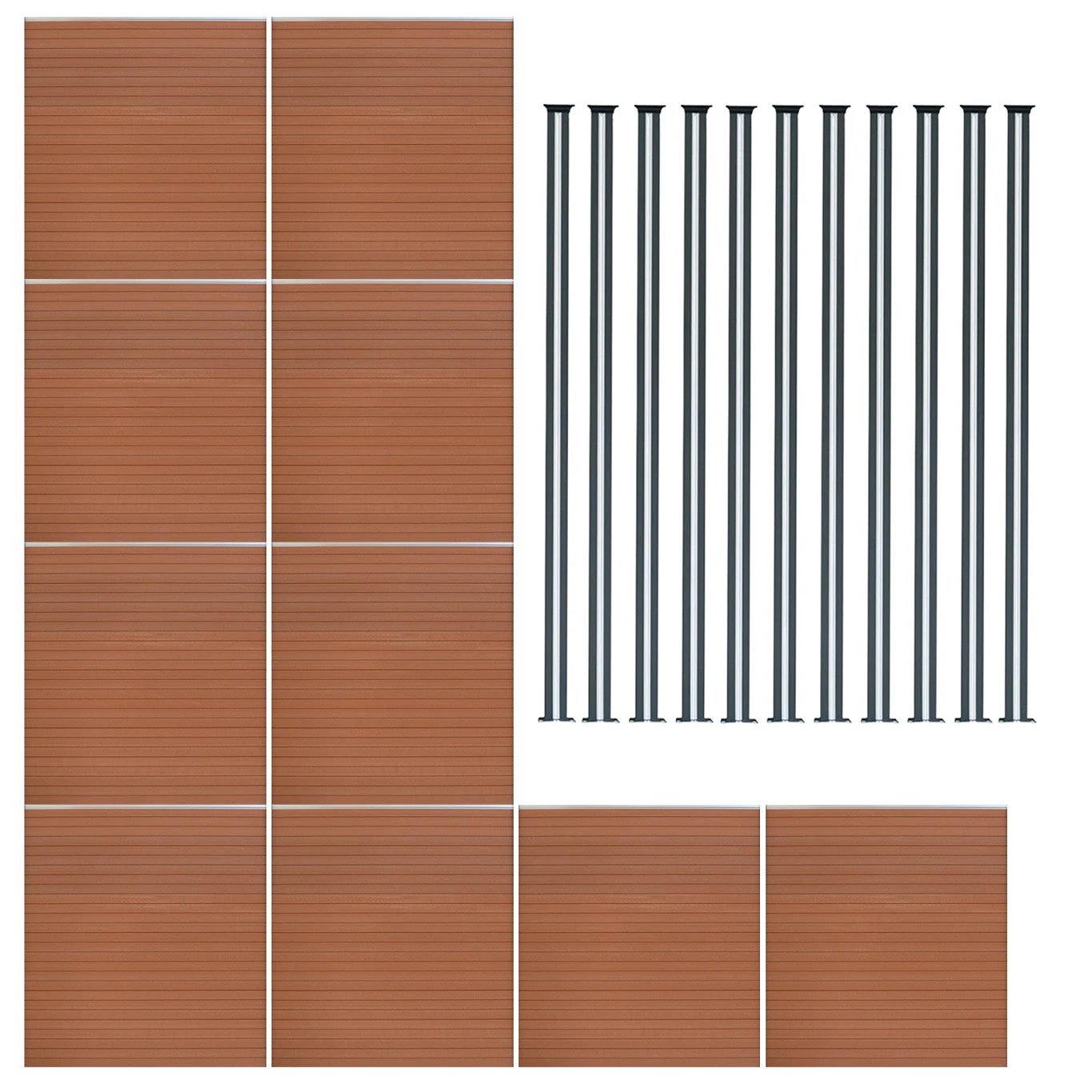 Composite Fence Panel x 10 & LED Posts 6ft x 57ft - Brown by Monster Shop
