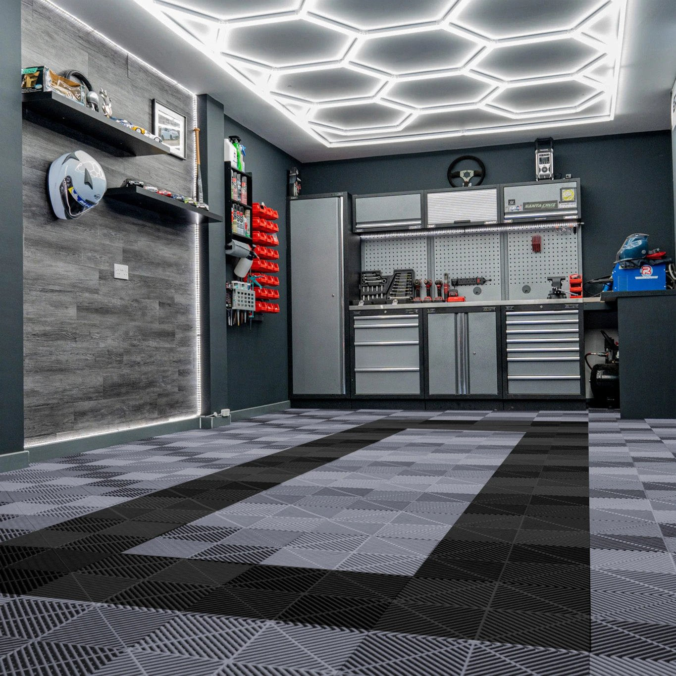 Vented Garage Floor Tiles With Edges – 90 Grey & 30 Black by Monster Shop