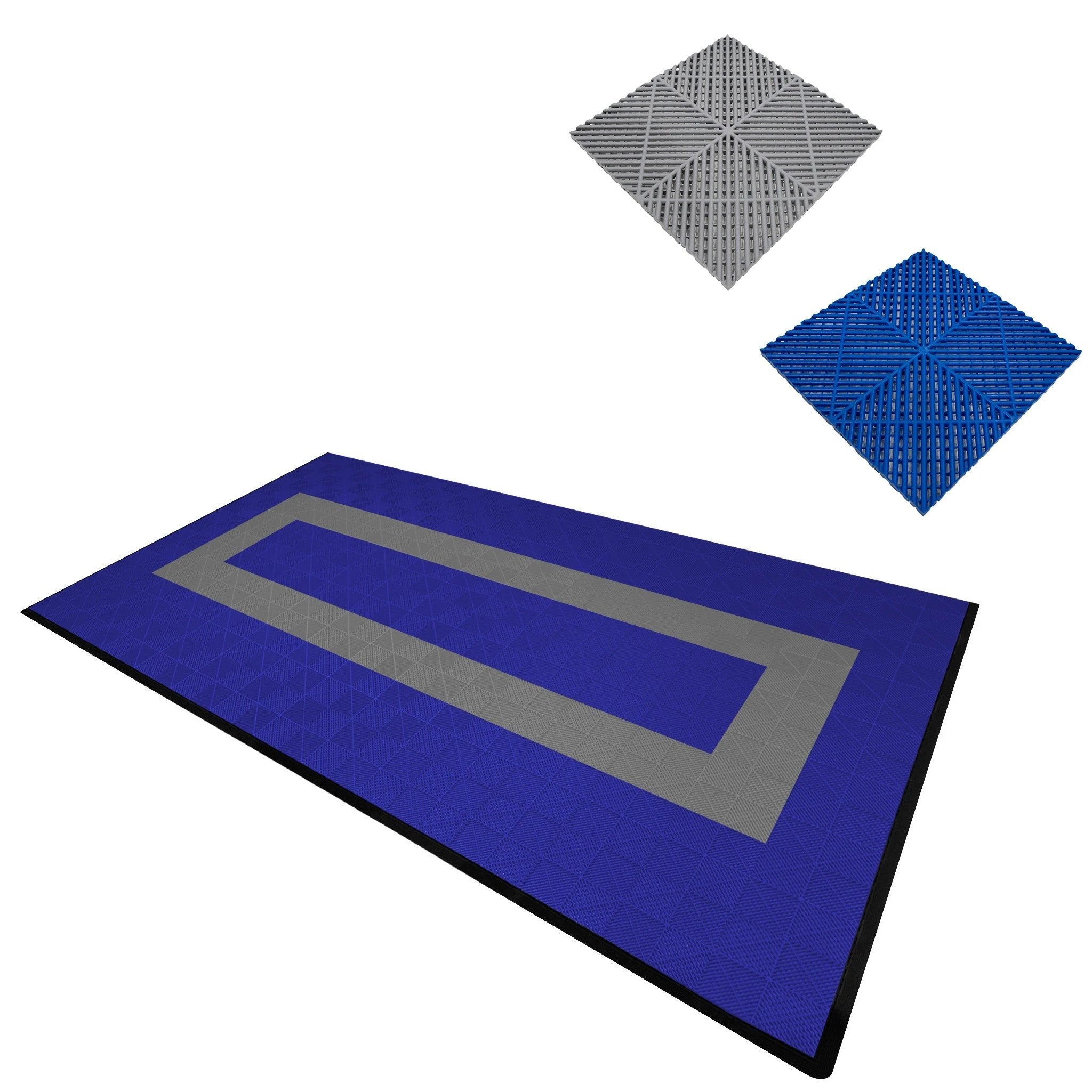 Monster Shop Vented Garage Floor Tiles With Edges – 90 Blue & 30 Grey -