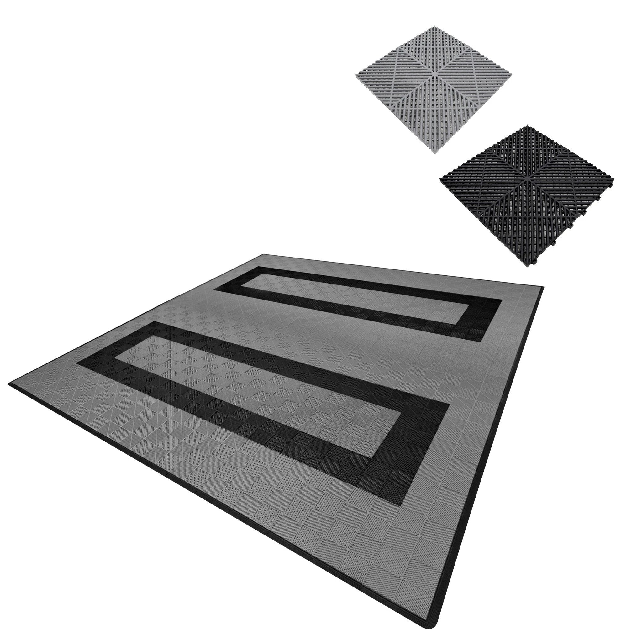 Monster Shop Vented Garage Floor Tiles With Edges – 165 Grey & 60 Black -