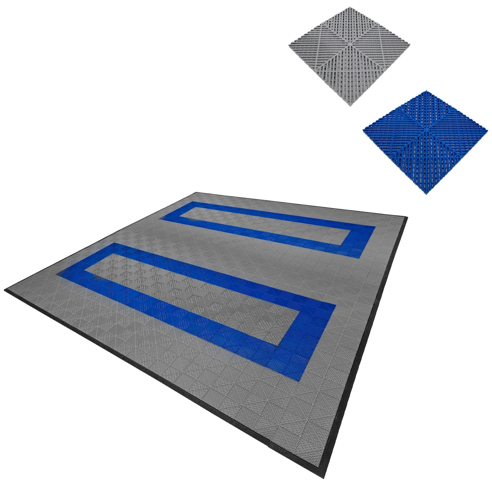 Monster Shop Vented Garage Floor Tiles With Edges – 165 Grey & 60 Blue -