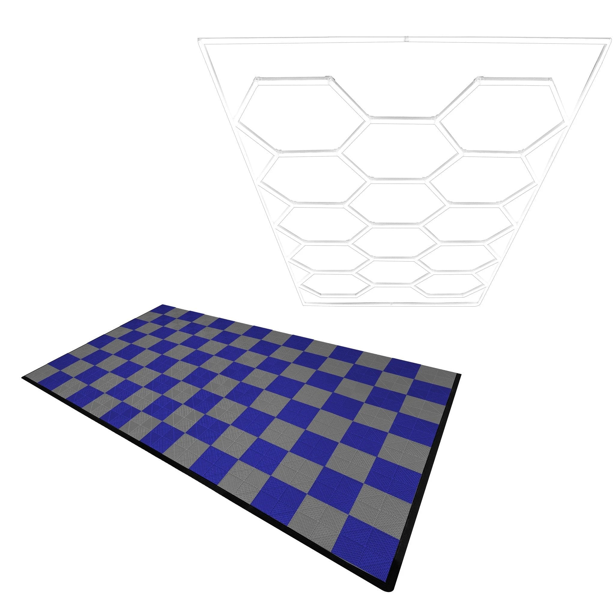 Hexagon LED Light & Vented Garage Floor Tiles With Edges - 60 Grey & 60 Blue by Monster Shop
