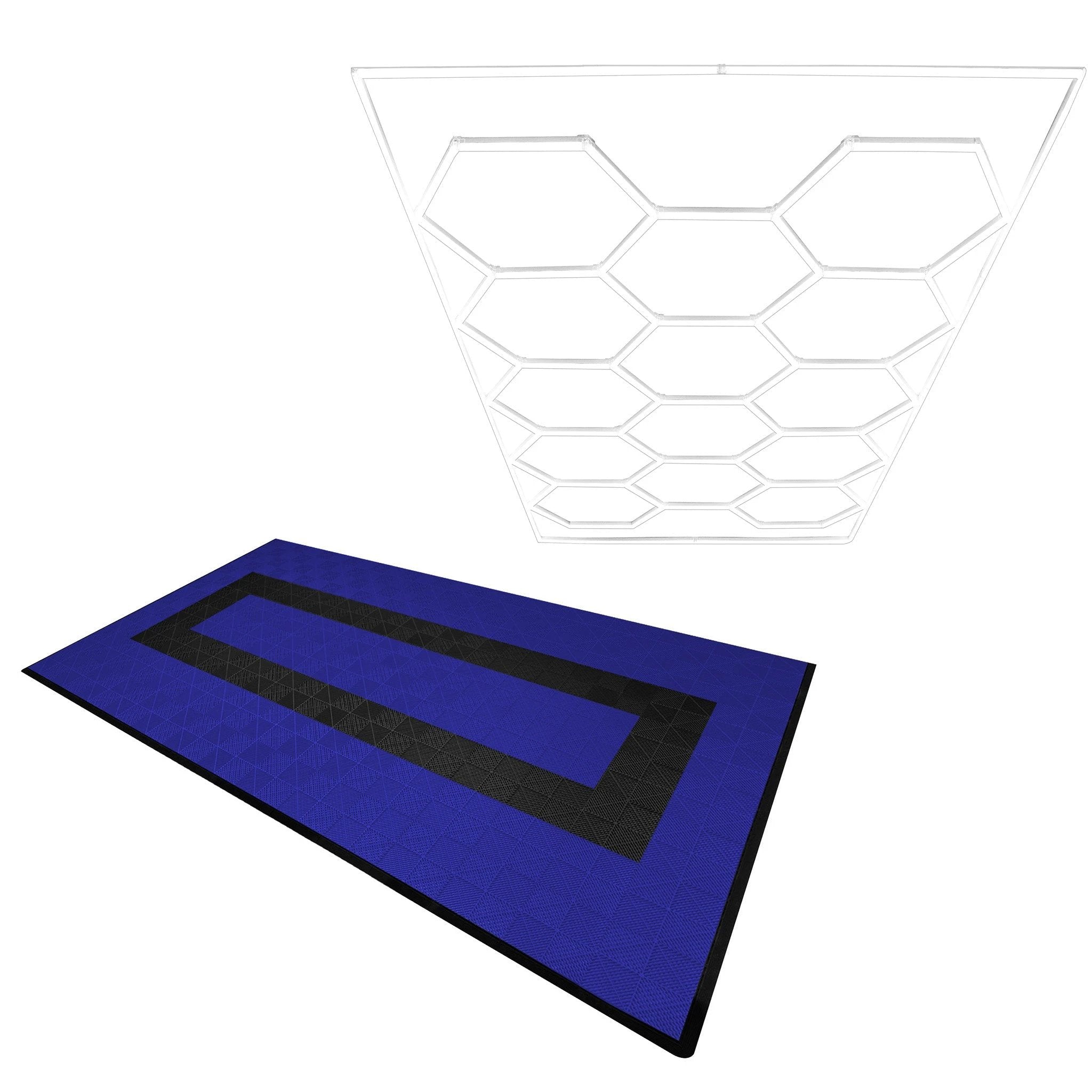 Monster Shop Hexagon LED Light & Vented Garage Floor Tiles With Edges - 90 Blue & 30 Black -