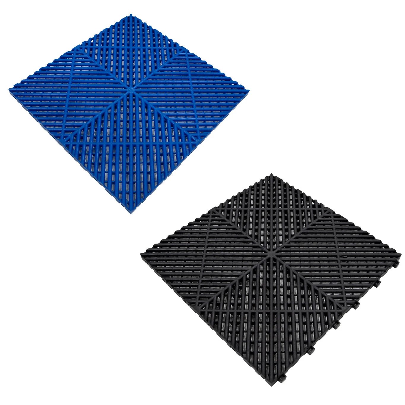Monster Shop Hexagon LED Light & Vented Garage Floor Tiles With Edges - 90 Blue & 30 Black -