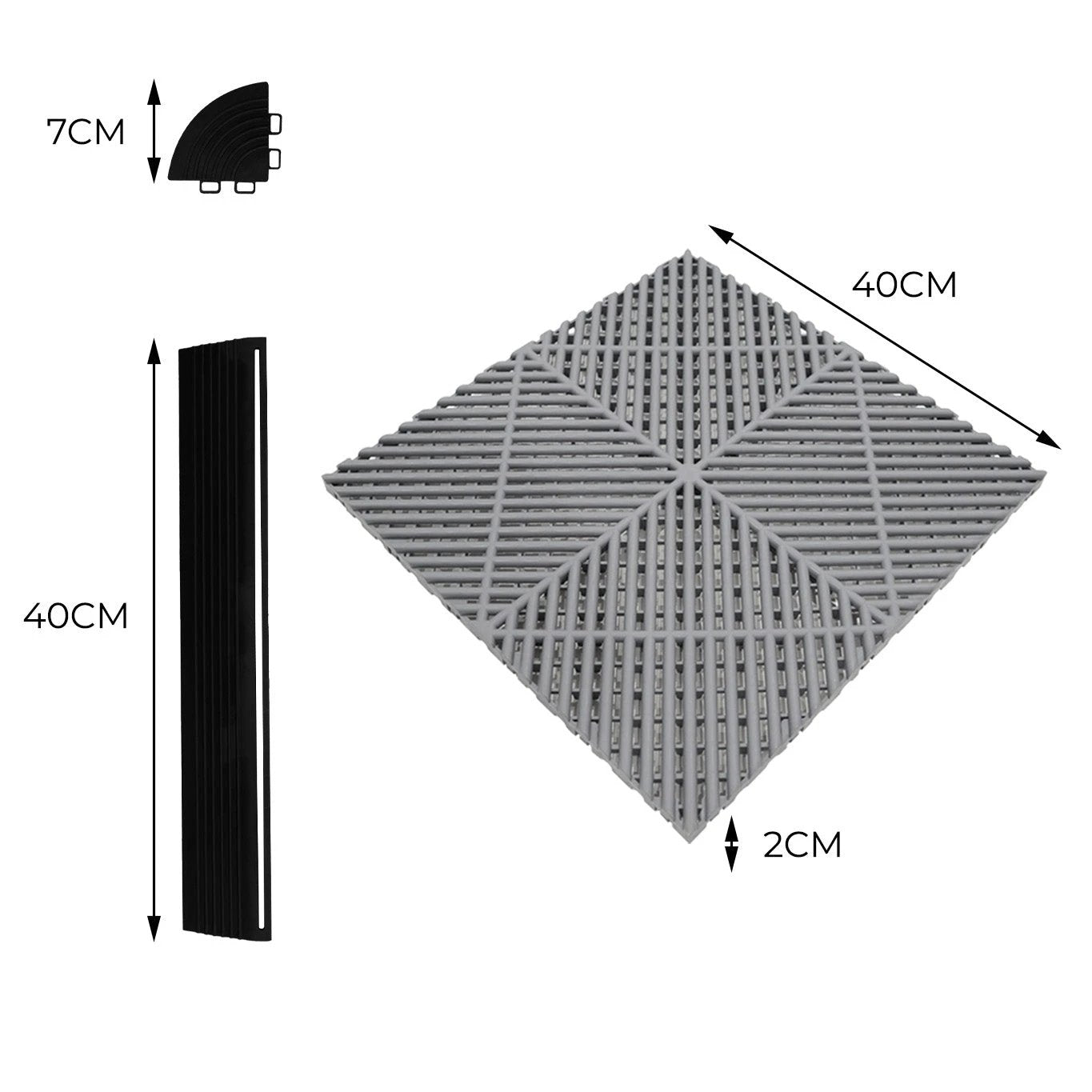 Monster Shop Hexagon LED Lights x 2 & Vented Garage Floor Tiles With Edges - 165 Grey & 60 Blue -