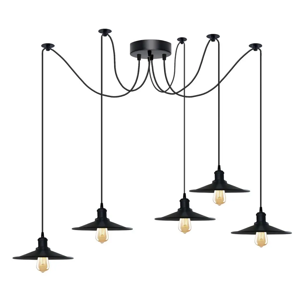 Un-branded Black Vintage 5 Head Cone shaped shade Ceiling Pendant Light Fitting with Adjustable Cord Hanging Light Fixture - Pendant Lights