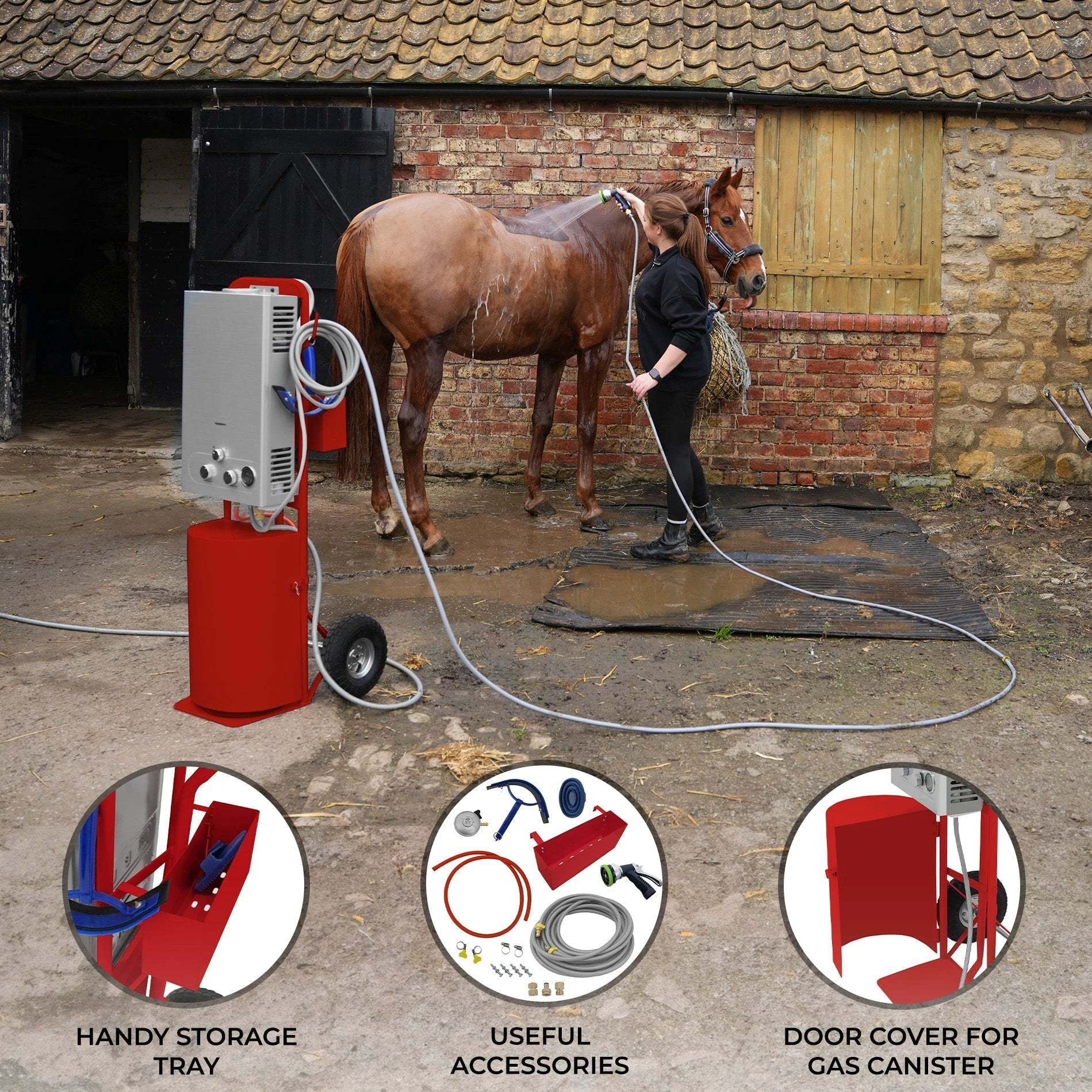 Deluxe Portable Horse Shower - Red by Monster Shop