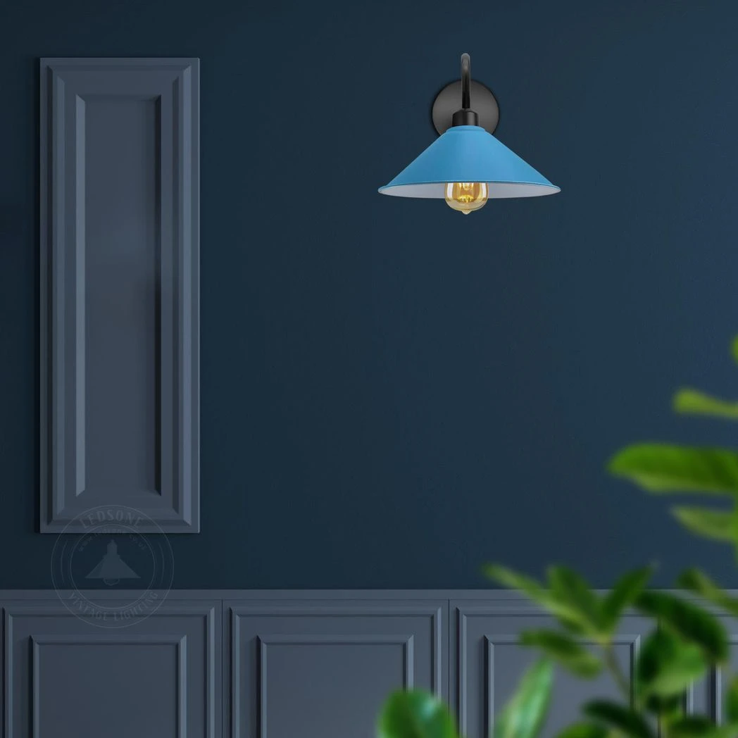 Blue Cone Wall Sconce Lamp Swan Neck E27 Medium For Home by Un-branded