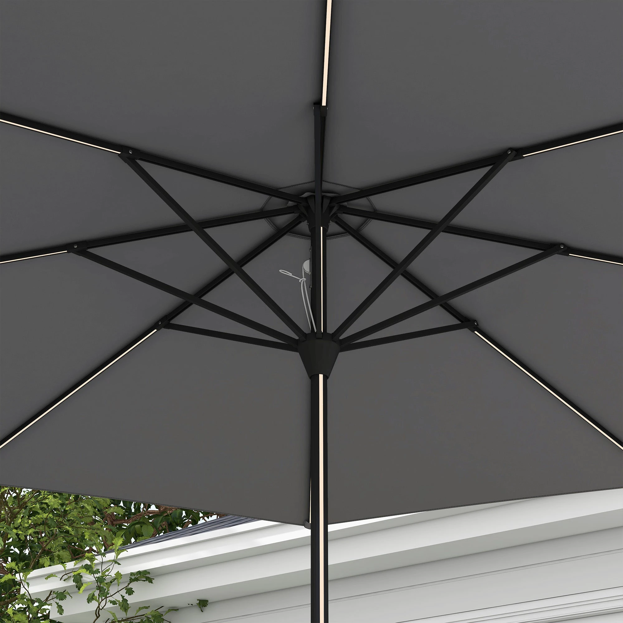 Outsunny Outsunny Solar Patio Garden Parasol with Lights for Outdoor, Charcoal Grey - Parasol