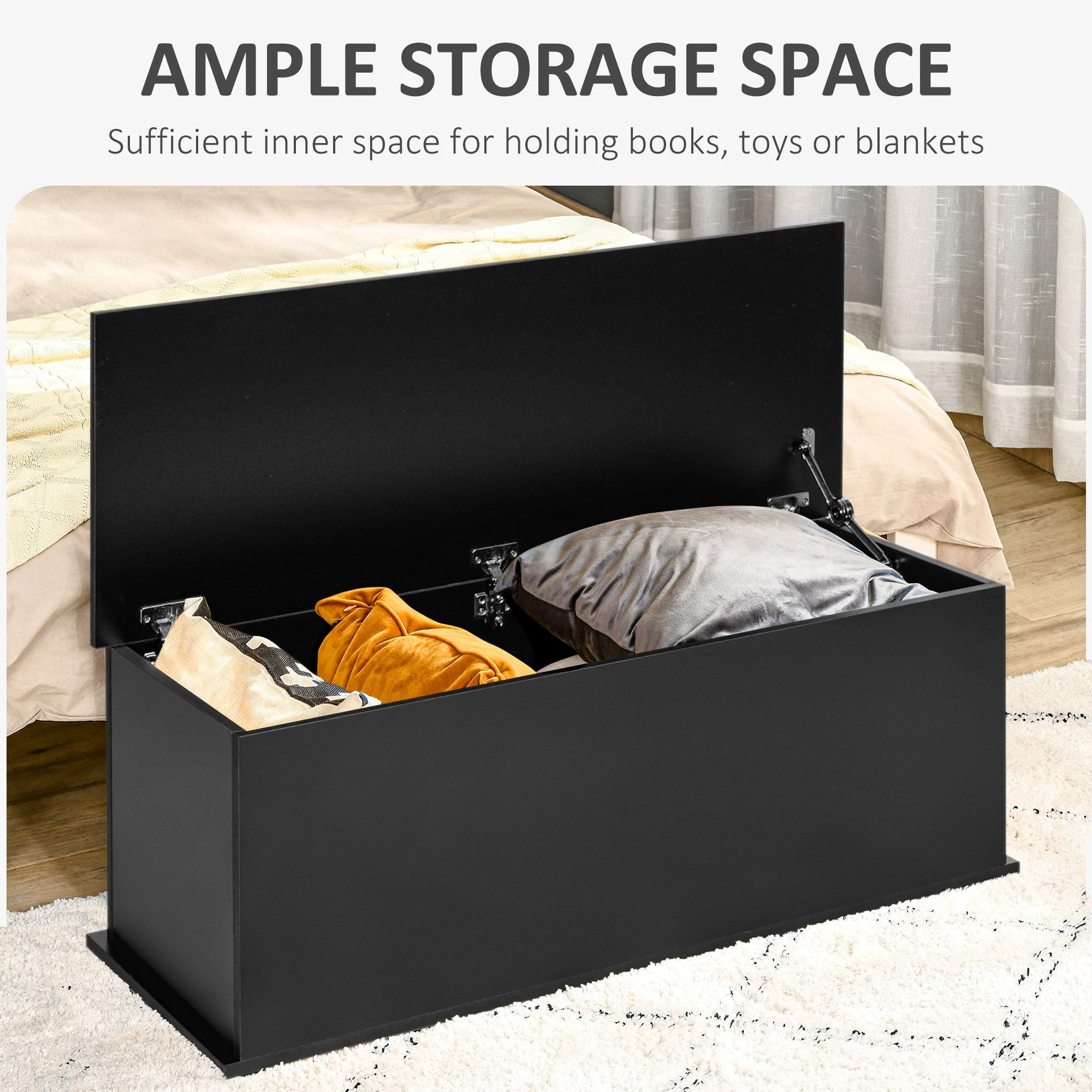Homcom HOMCOM Ottoman Storage Box 100Lx40Wx40H With Lid Sturdy Chipboard Black For Living Room - Storage Box