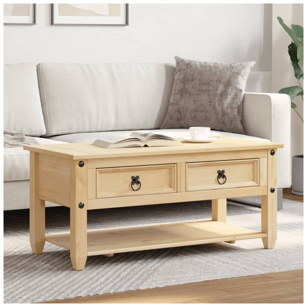 vidaXL VidaXL Solid Pine Coffee Table With Drawers 100x48x45 Cm Rustic Living Room Storage - Coffee Table