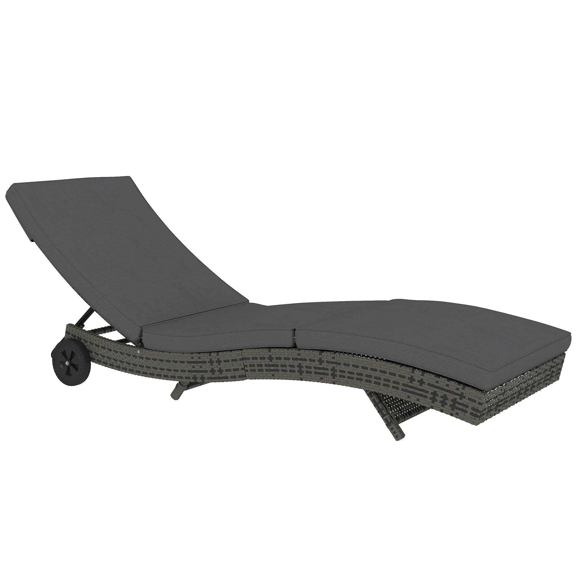 Outsunny Outsunny Outdoor Rattan Sun Lounger with Reclining Back, Wheels, Dark Grey - Sun Lounger
