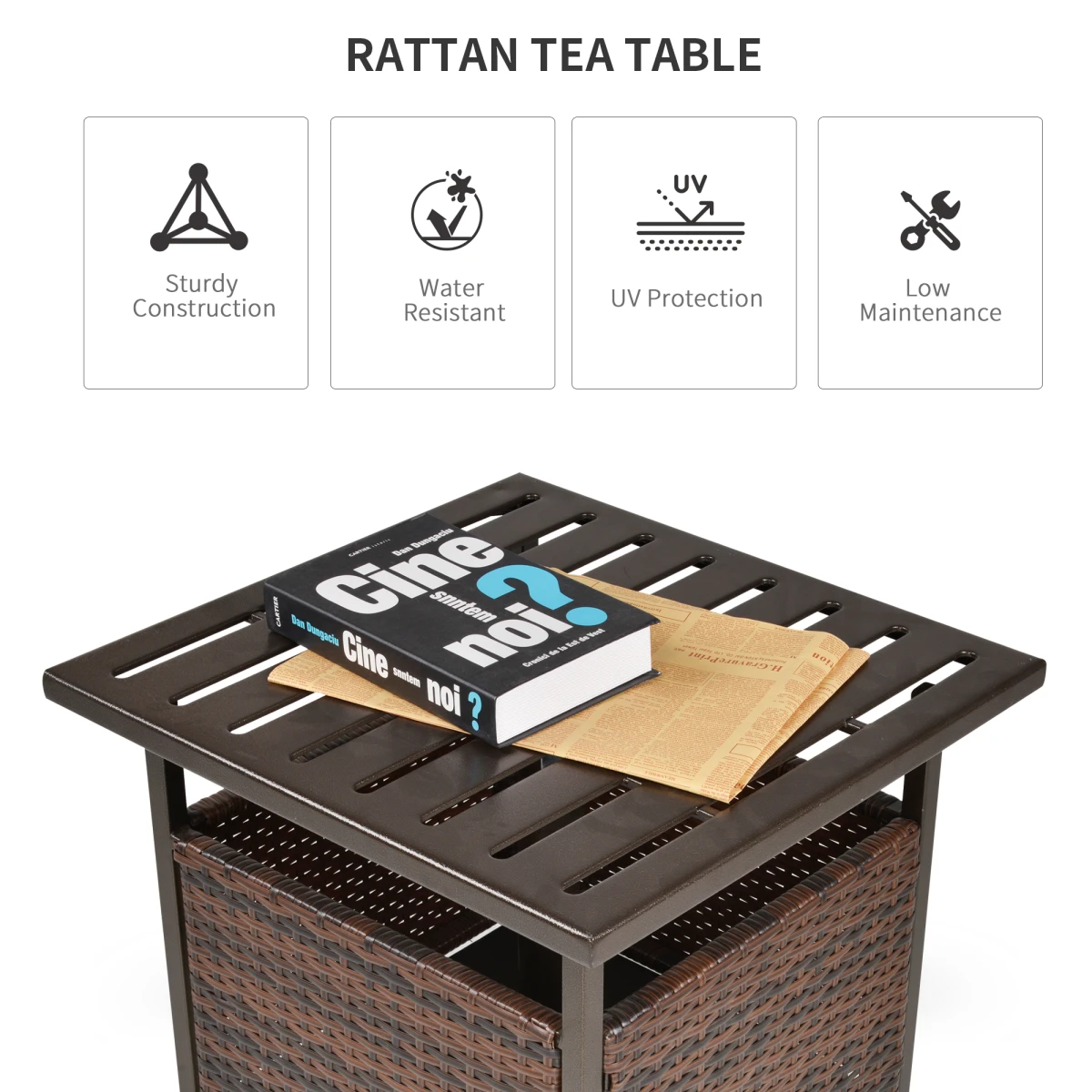 Outsunny Rattan Coffee Table 24In Parasol Garden by Outsunny