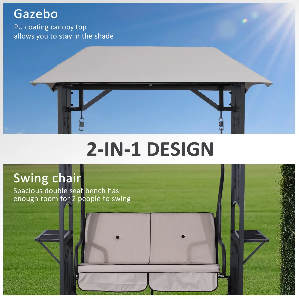 Outsunny Outsunny Outdoor Garden 2 Seater Canopy Swing Seat Porch Loveseat Hammock Chair - Hammocks