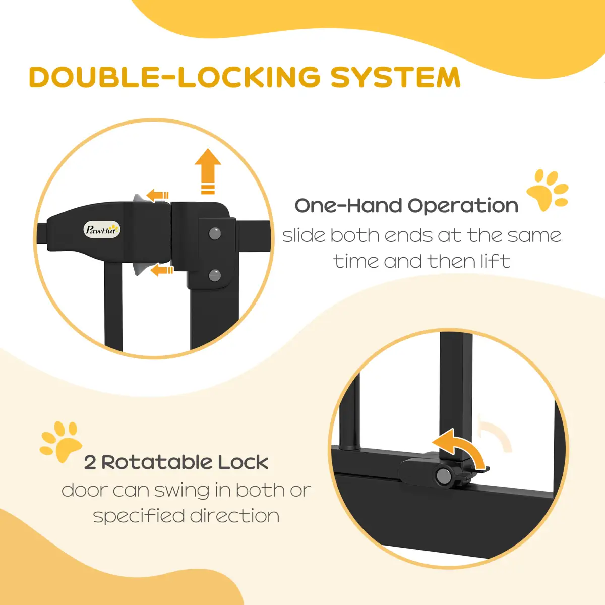 PawHut PawHut 74-94cm Adjustable Metal Pet Gate Safety Barrier w/ Auto-Close Black - Pet Gate
