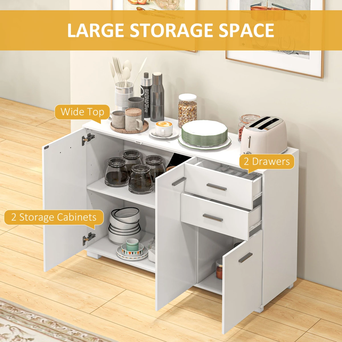 HOMCOM HOMCOM White Sideboard 2 Drawers Kitchen Storage - Sideboard