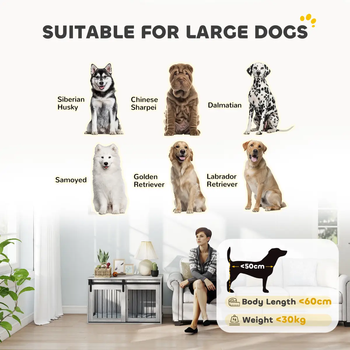 PawHut PawHut Dog Crate Furniture with Removable Cushion for Large Dogs - Grey - Dog Crate