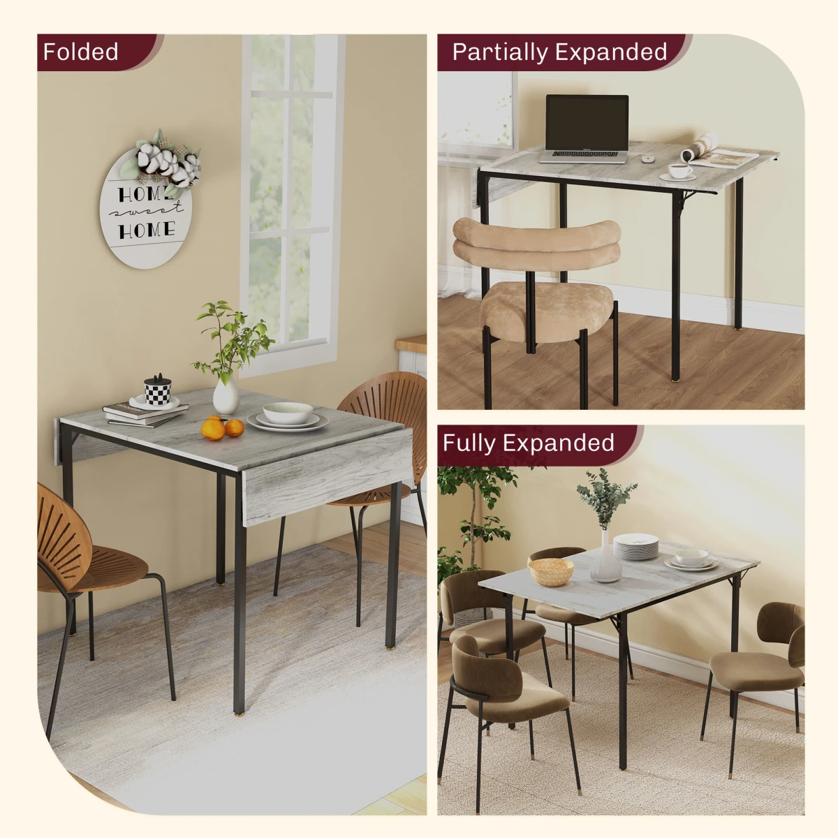 PawHut HOMCOM Folding Dining Table 2-4 Seats Drop Leaf Grey Kitchen - Uncategorized