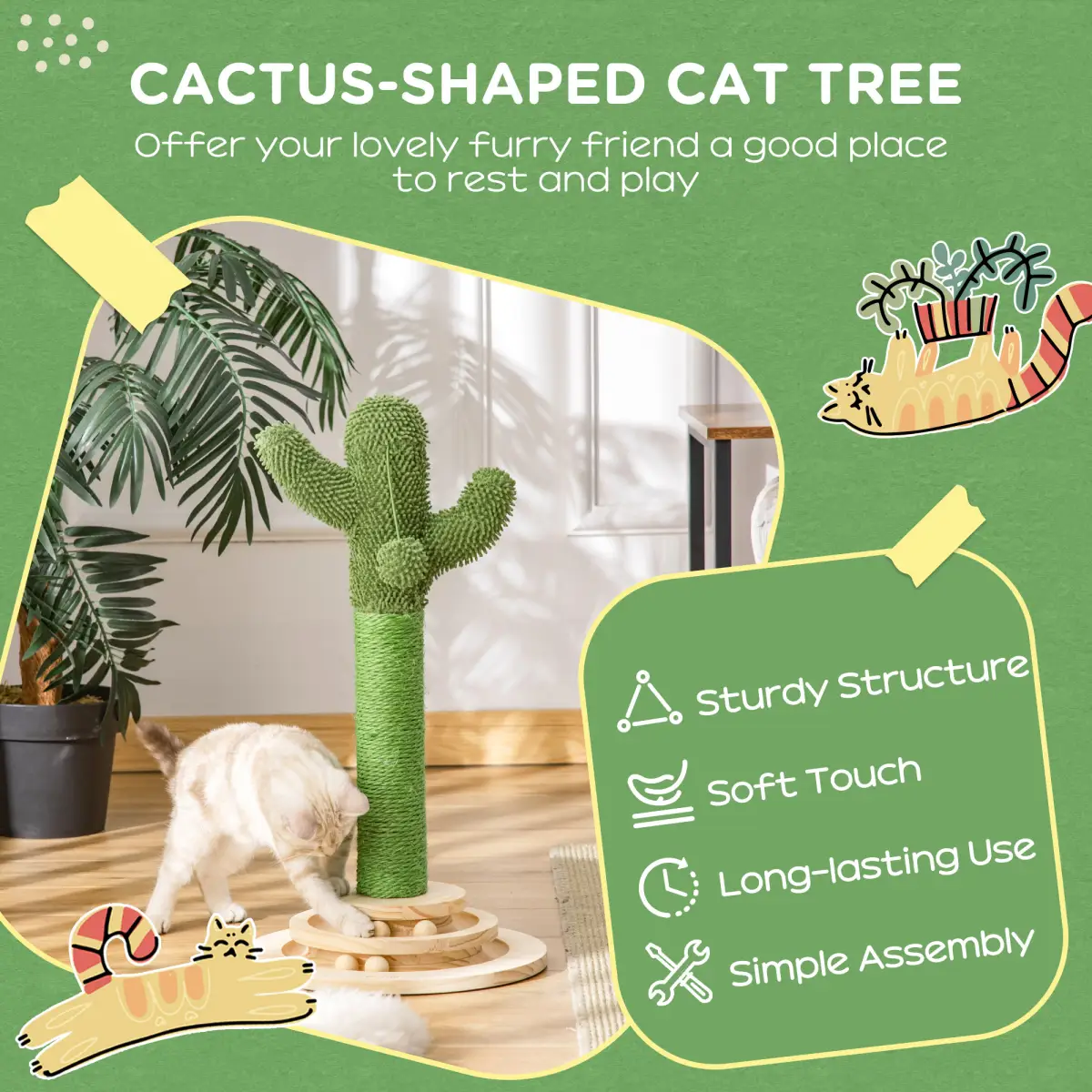 Unbranded Cat Tree Cactus Sisal Scratching Post Interactive Fun Roller Exerciser Pawhut - Cat Tree