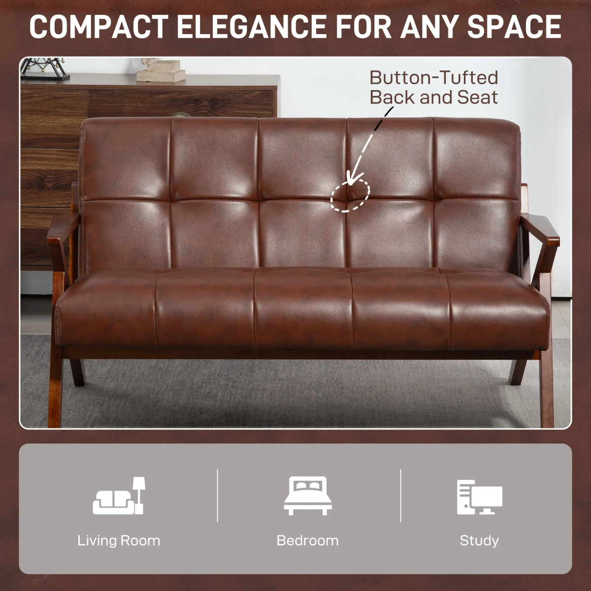 HOMCOM Two-Seater Sofa Compact Solid Wood Frame Small Space by HOMCOM