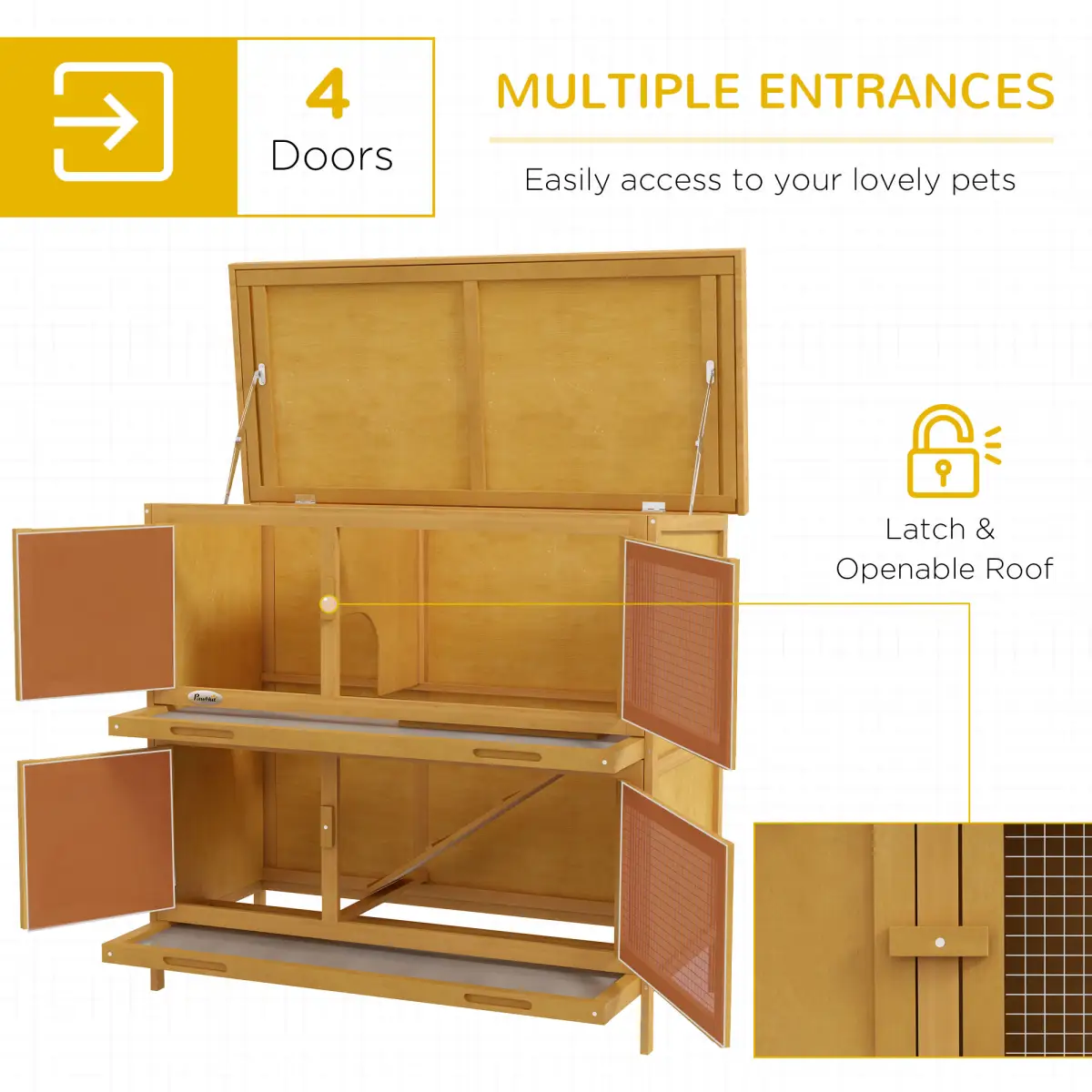 PawHut PawHut Double Decker Rabbit Hutch Bunny Cage Pet House Outdoor with Tray, Yellow - Rabbit Hutch