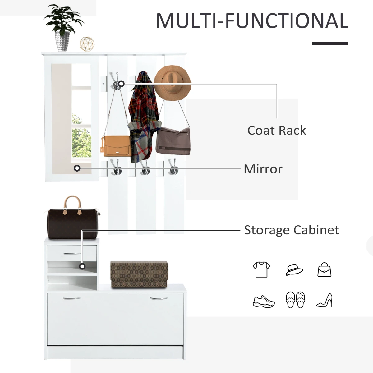 Premium Entryway 90W x 116H Mirror Hooks Home by HOMCOM