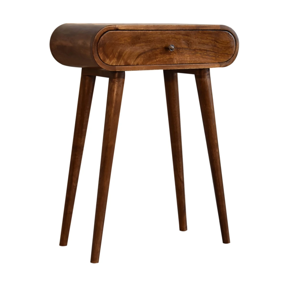 Artisan Furniture Artisan Solid Wood Mini Console Table With Chestnut Finish, Nordic Legs And Rounded Edges For Modern Home Decor - Console Table