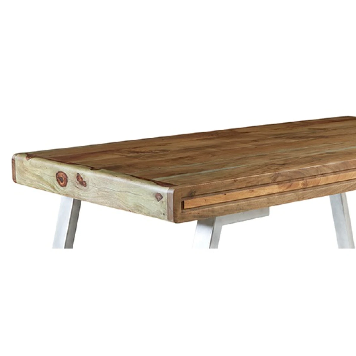 Indian Hub Aspen Handcrafted Dining Table Medium Solid Wood With Reclaimed Metal Two Tone Finish For Home Dining - Dining Table