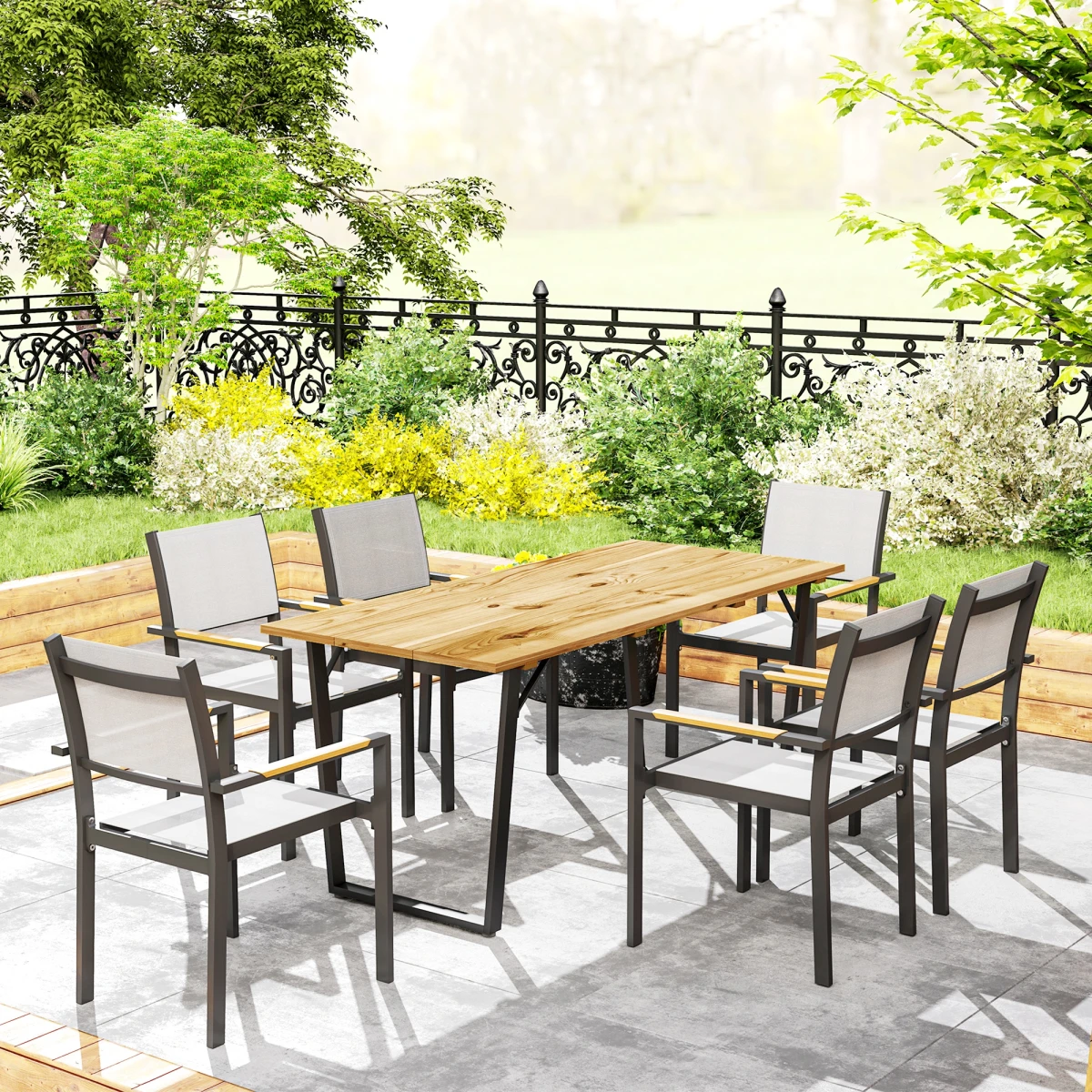Premium Dining Table 150x80 cm Solid Wood Frame With Non Slip Feet For Six People Rustic Country Style by N/A