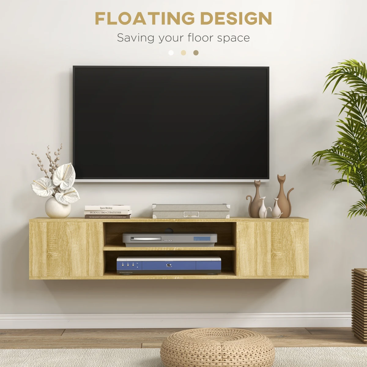 HOMCOM Floating TV Unit 60 Inch With Shelves Living Room - TV Unit