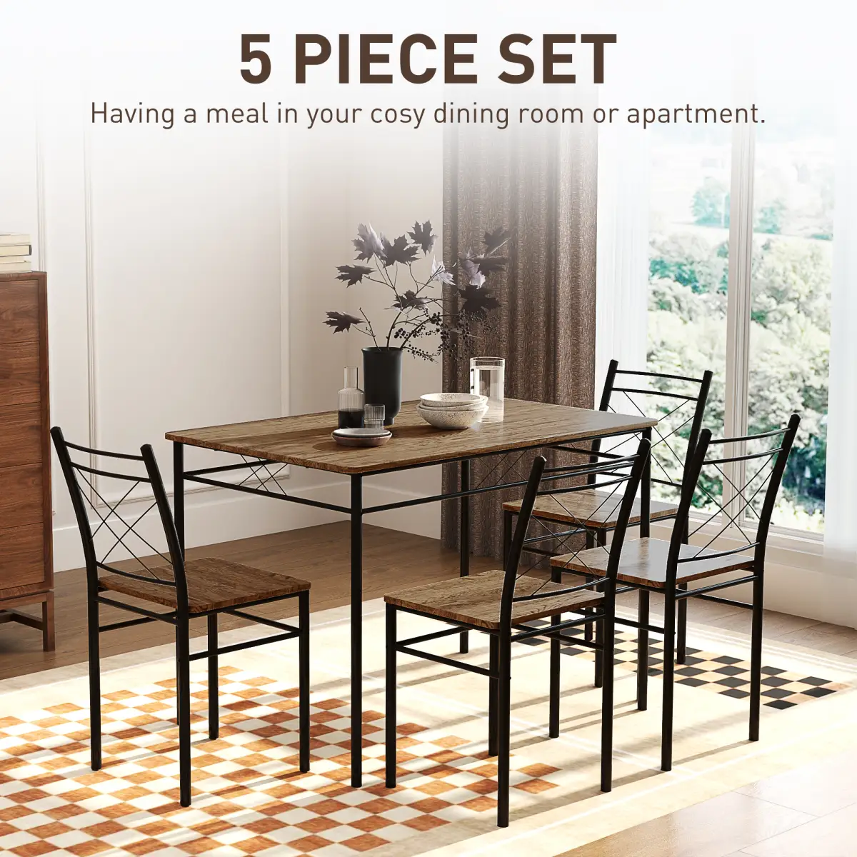 HOMCOM HOMCOM 5 Piece Dining Table and Chairs Set, Space Saving, Oak - Dining Set