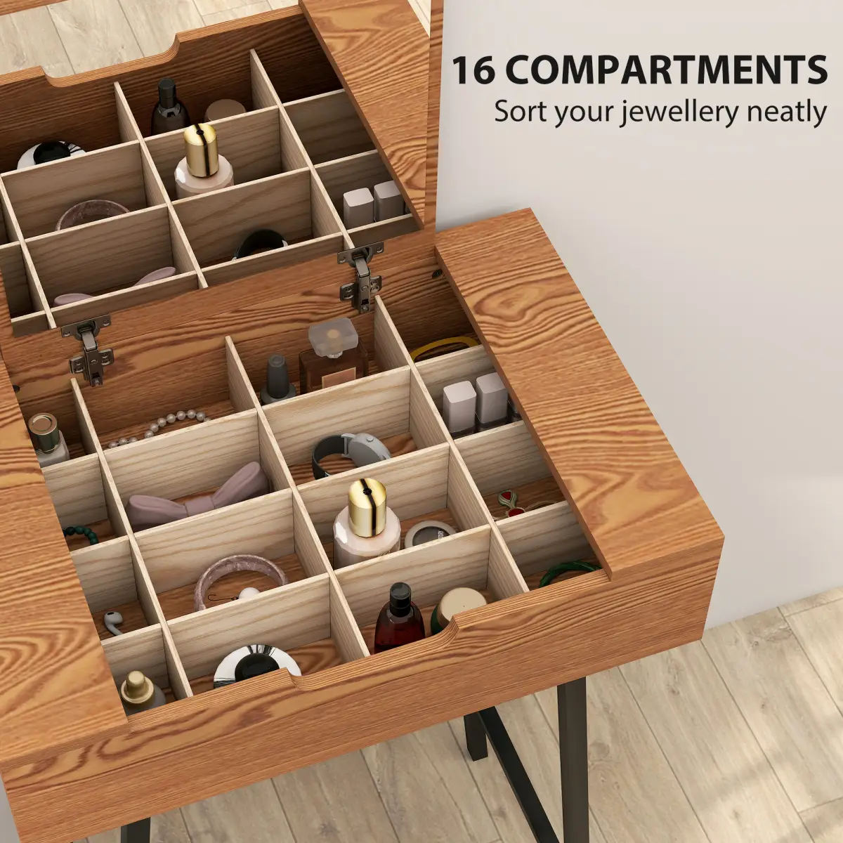 HOMCOM HOMCOM Industrial Vanity Desk with Mirror and Steel Legs Natural Wood Effect - Desk