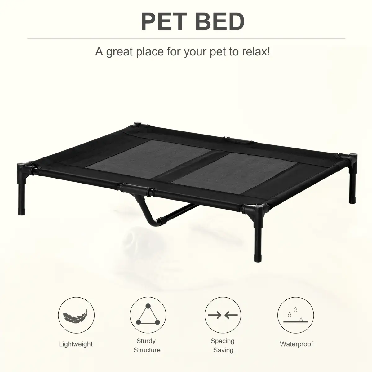 PawHut PawHut Large Pet Cot Portable Dog Cat Sleep Bed Elevated Camping Outdoor Black - Dog Beds