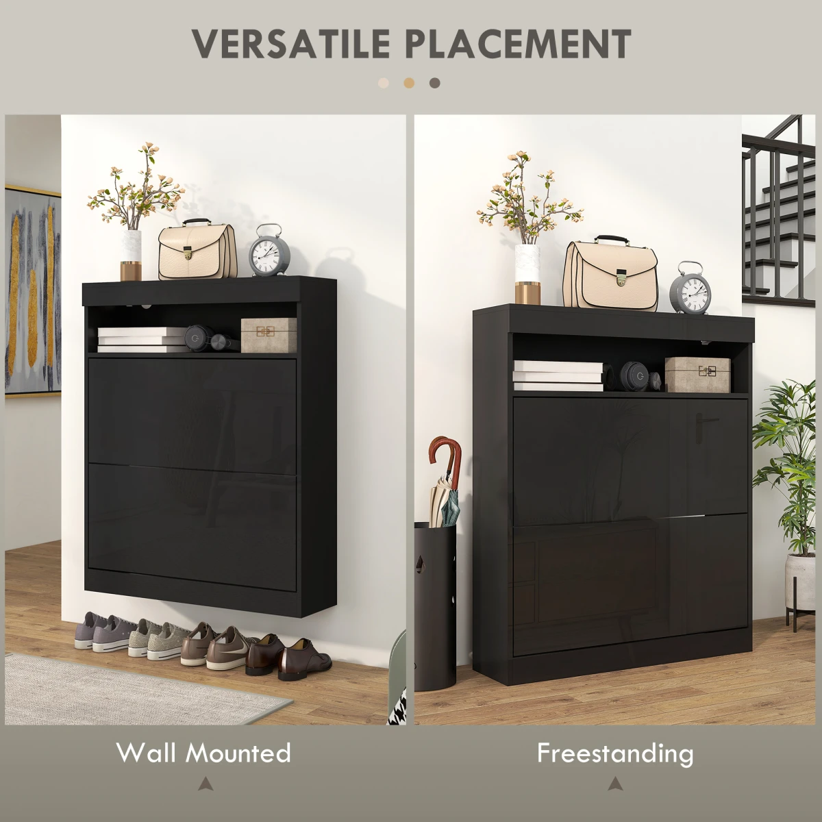 HOMCOM Shoe Cabinet Holds 12 To 16 Shoes Two Flip Drawers Wall Mount Or Freestanding Space Saving For Entryways by HOMCOM