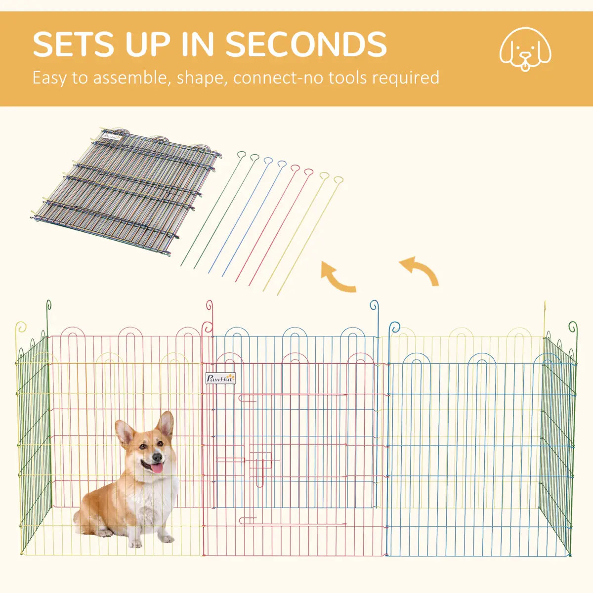 PawHut PawHut Pet Playpen Dog Puppy Crate Kennel w/ Door, 60H x Φ156cm - Pet Playpen