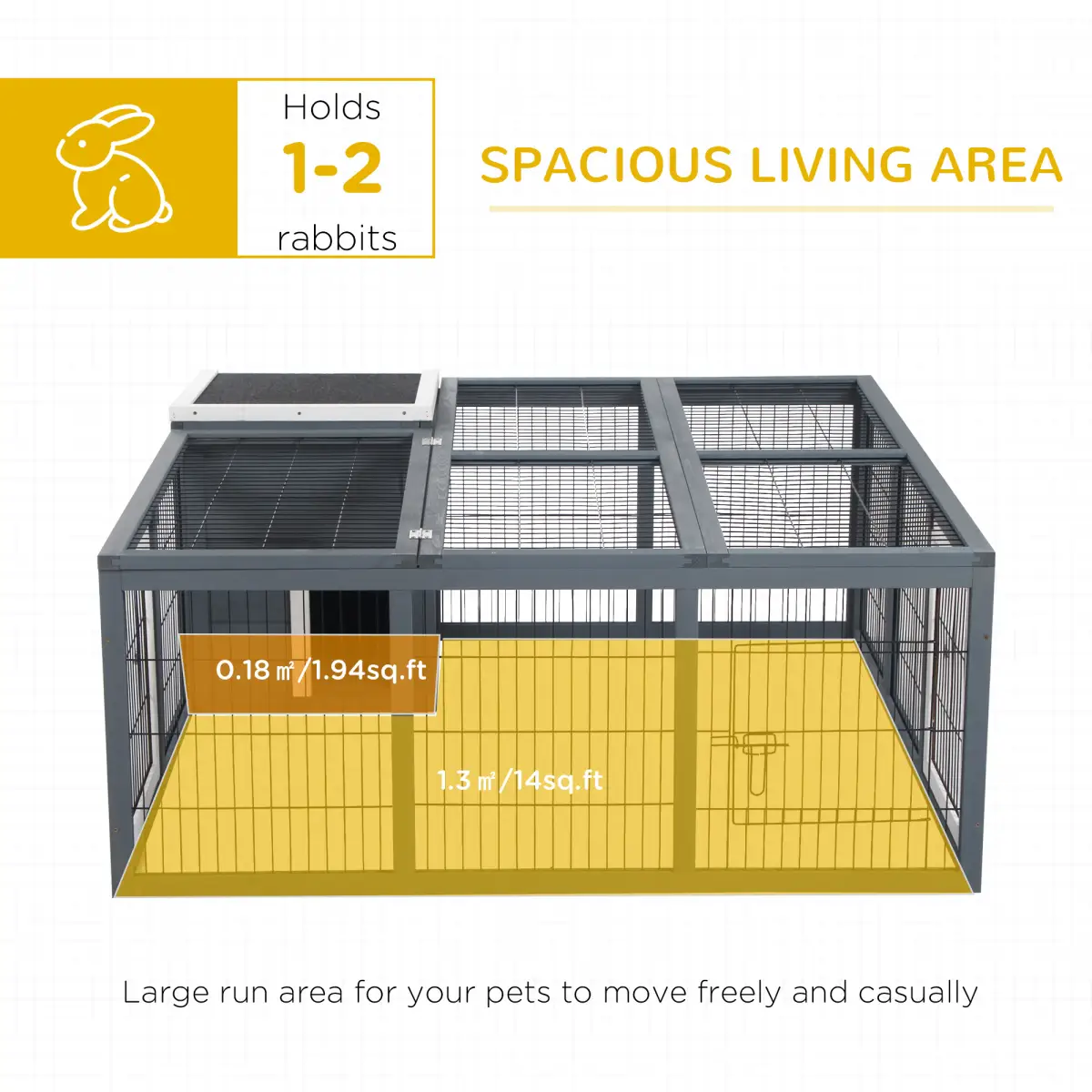 Pawhut Rabbit Run Small Animal Hutch Guinea Pig House with Openable Main House & Roof - Rabbit Hutch