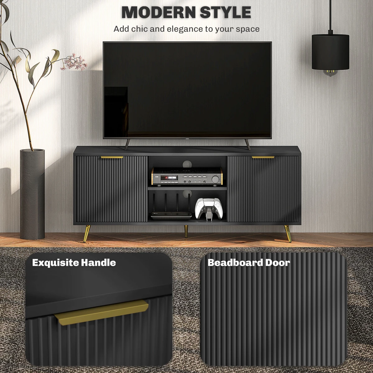 HOMCOM HOMCOM Modern TV Stand Cabinet For 55 Inch TV Storage Black - TV Unit