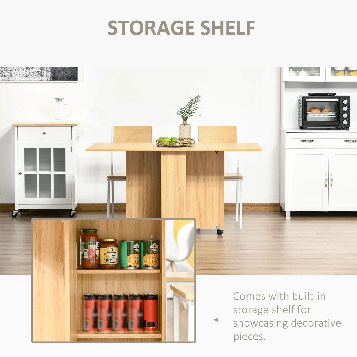 HOMCOM Foldable Dining Table Compact With Lift Up Side Tables And Storage Shelves For Kitchen And Dining by HOMCOM
