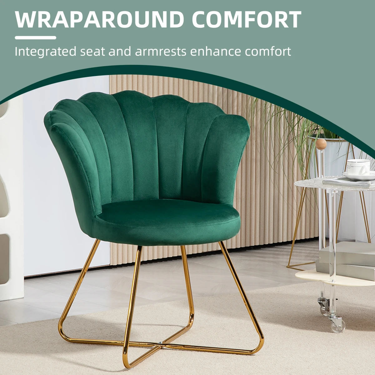 HOMCOM HOMCOM Velvet Accent Chair Lotus Backrest Green Living Room - Accent Chair