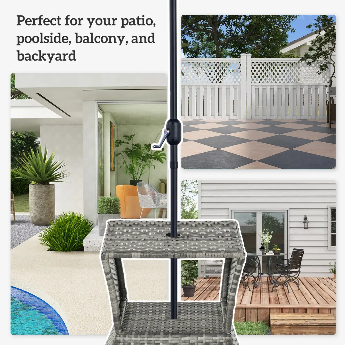 Outsunny Outsunny Rattan Wicker Tea Coffee Table w/ Umbrella Hole and Storage Space Grey - Garden Table