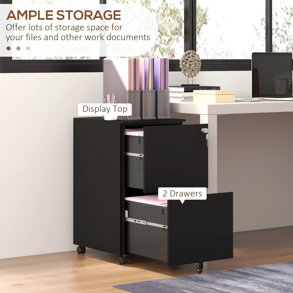 Vinsetto Compact Two Drawer Steel File Cabinet With Lock And Adjustable Hanging Bars For Home Office by Vinsetto