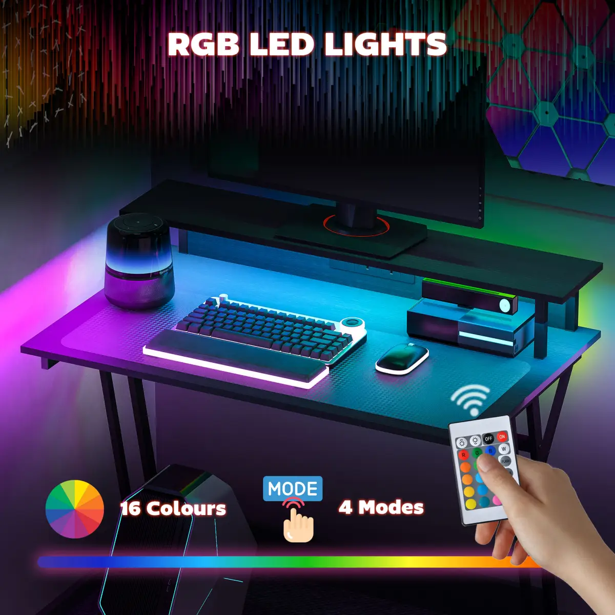 HOMCOM HOMCOM LED Gaming Desk with Power Outlets and Monitor Stand 100 x 60cm Black - Desk