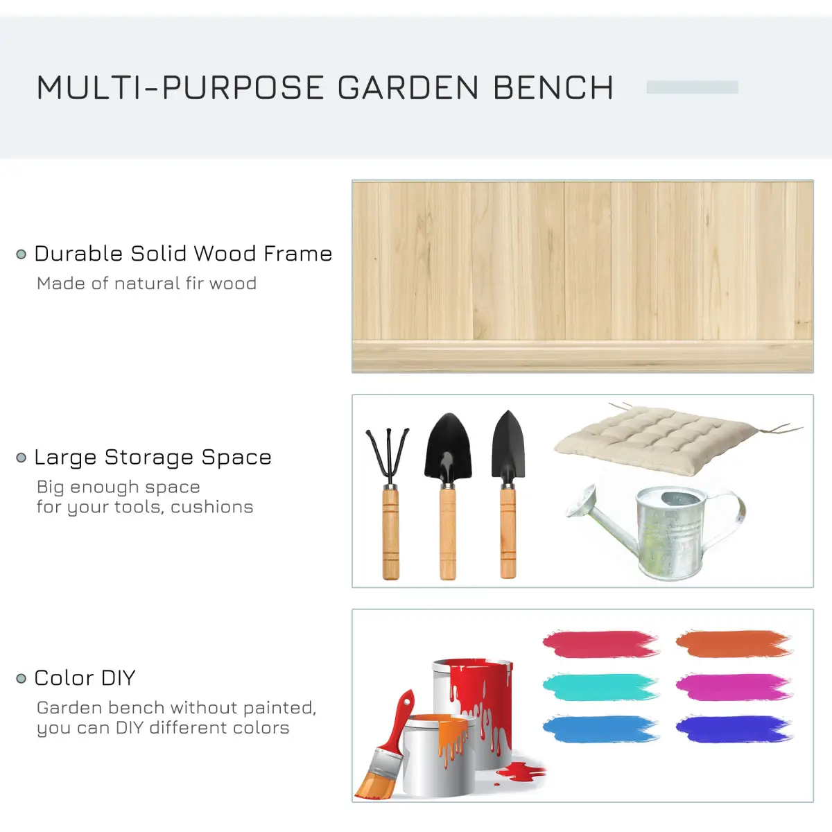 Outsunny Garden Bench & Arch Wood Storage Bench Deck Outdoor Garden Seating - Garden Chairs