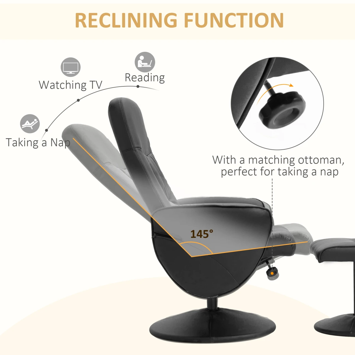 Premium Reclining Armchair Full-Size with 360 Swivel Ottoman for Home and Office by Unbranded