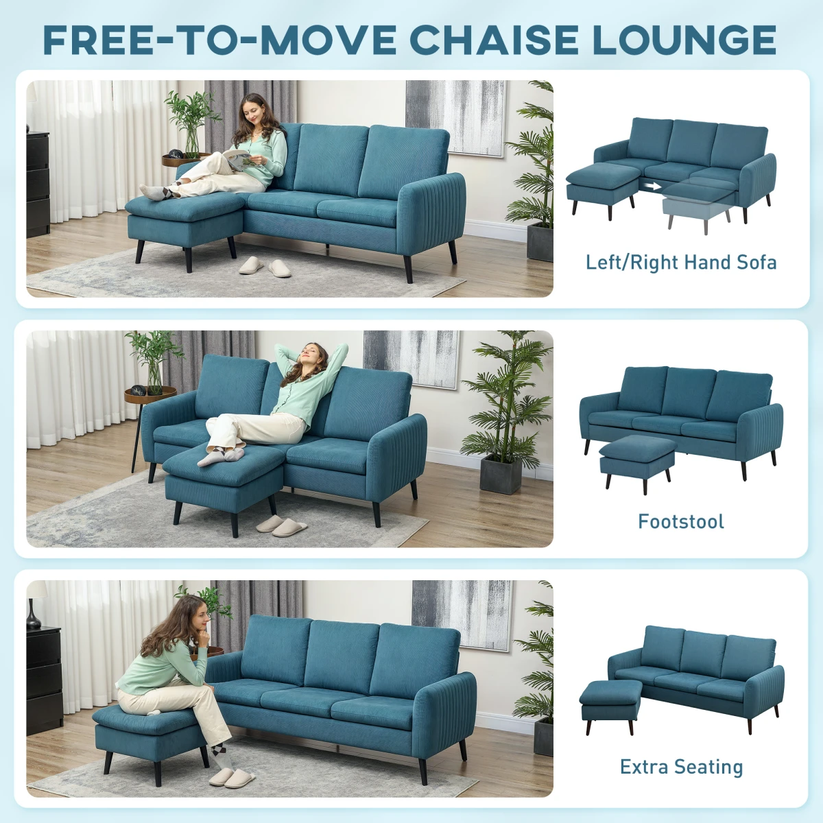 HOMCOM Corner Sofa Three Seater Corduroy Fabric For Home by HOMCOM