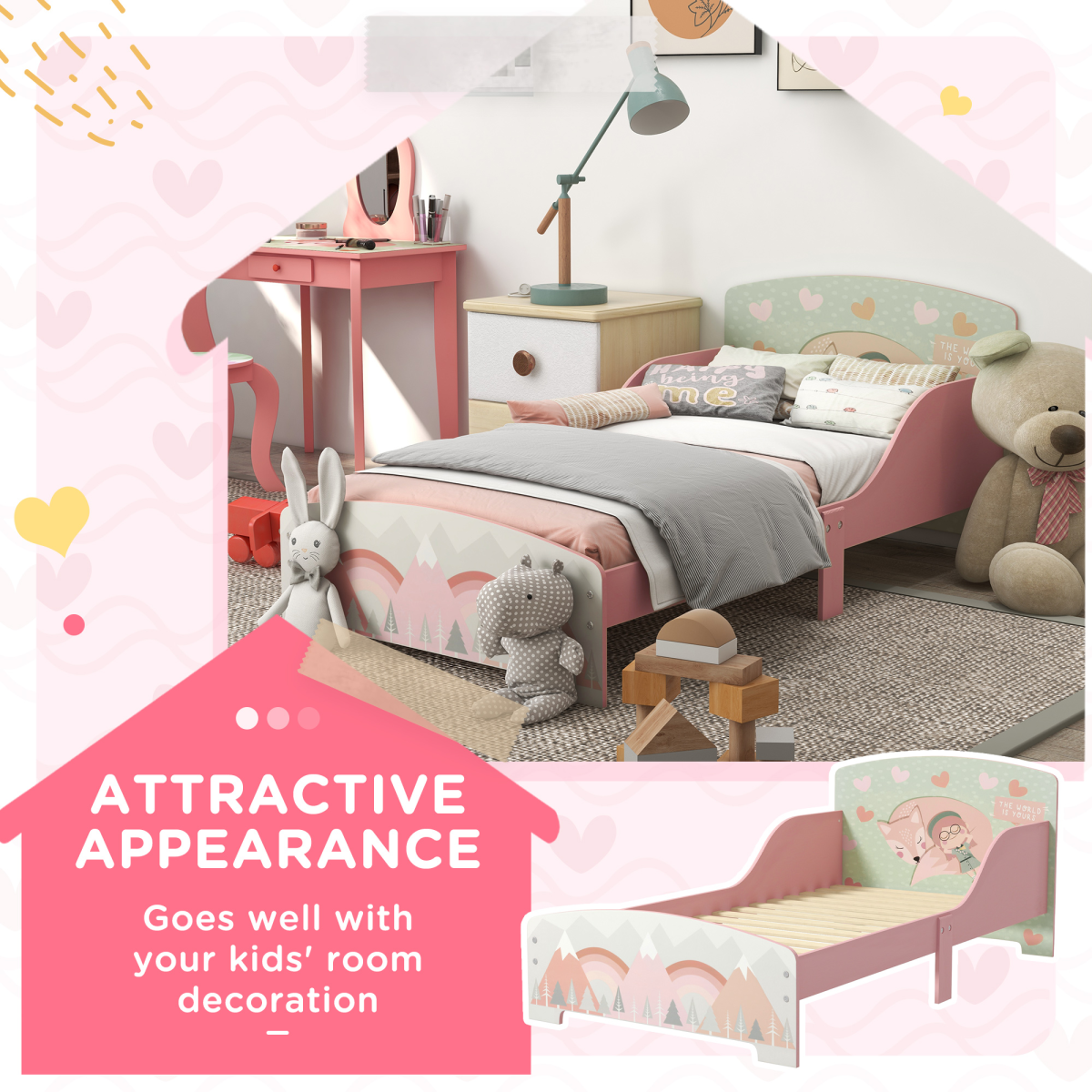 ZONEKIZ Toddler Bed Frame, Kids Bedroom Furniture for Ages 3-6 Years, Pink - from ZONEKIZ