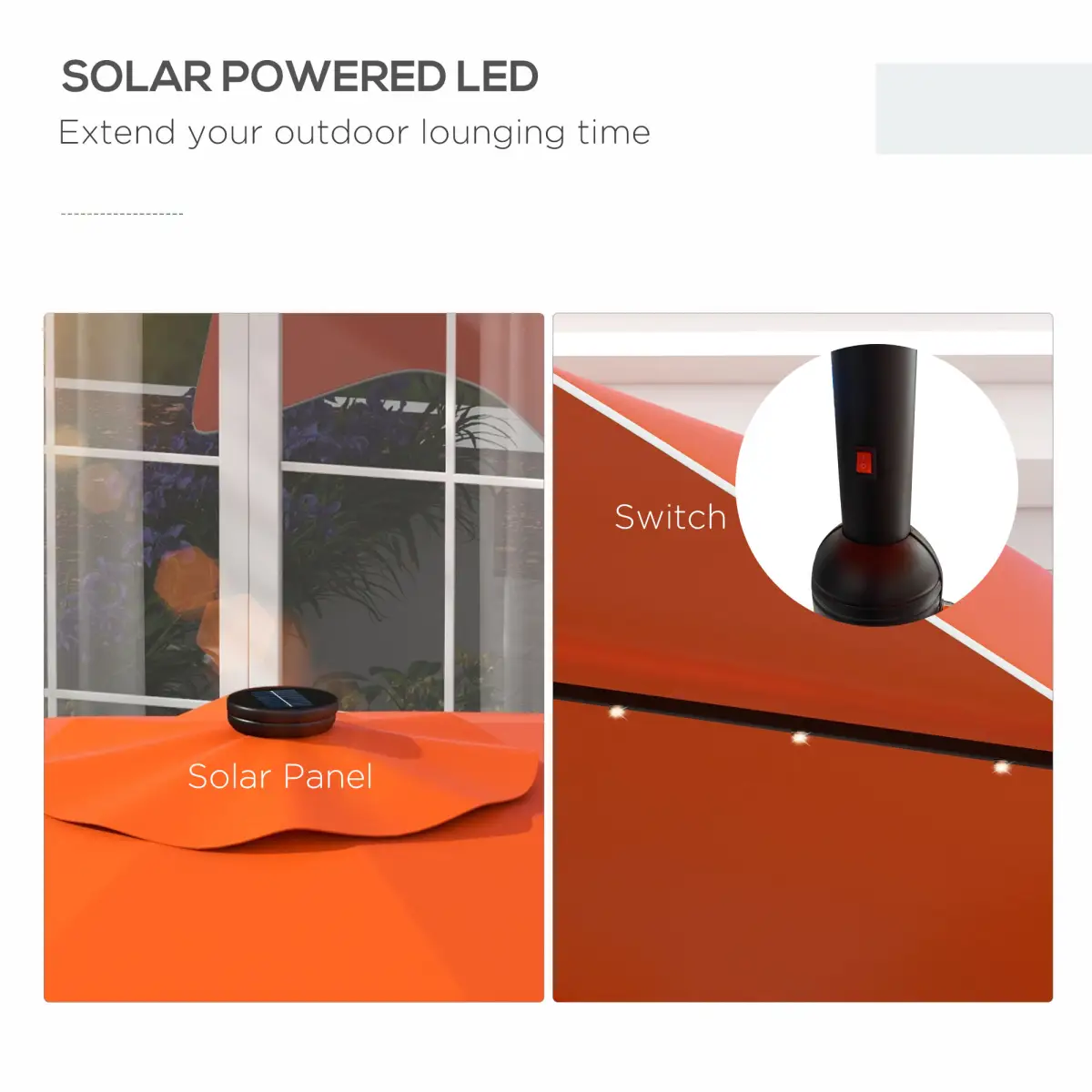 Outsunny Outsunny Garden Parasol Umbrella with LED Lights and Tilt, Table Umbrella - Parasol