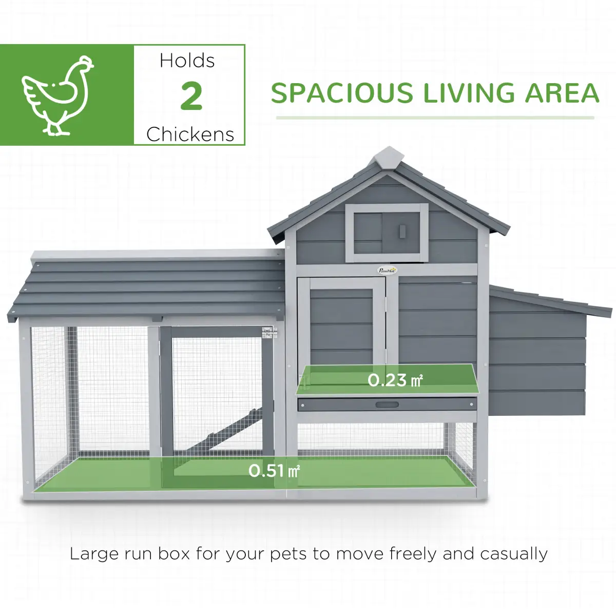 Pawhut Small Chicken Coop Hen Cage Nesting Box w/ Outdoor Run Grey 150.5 x 54 x 87 cm - Chicken Coop